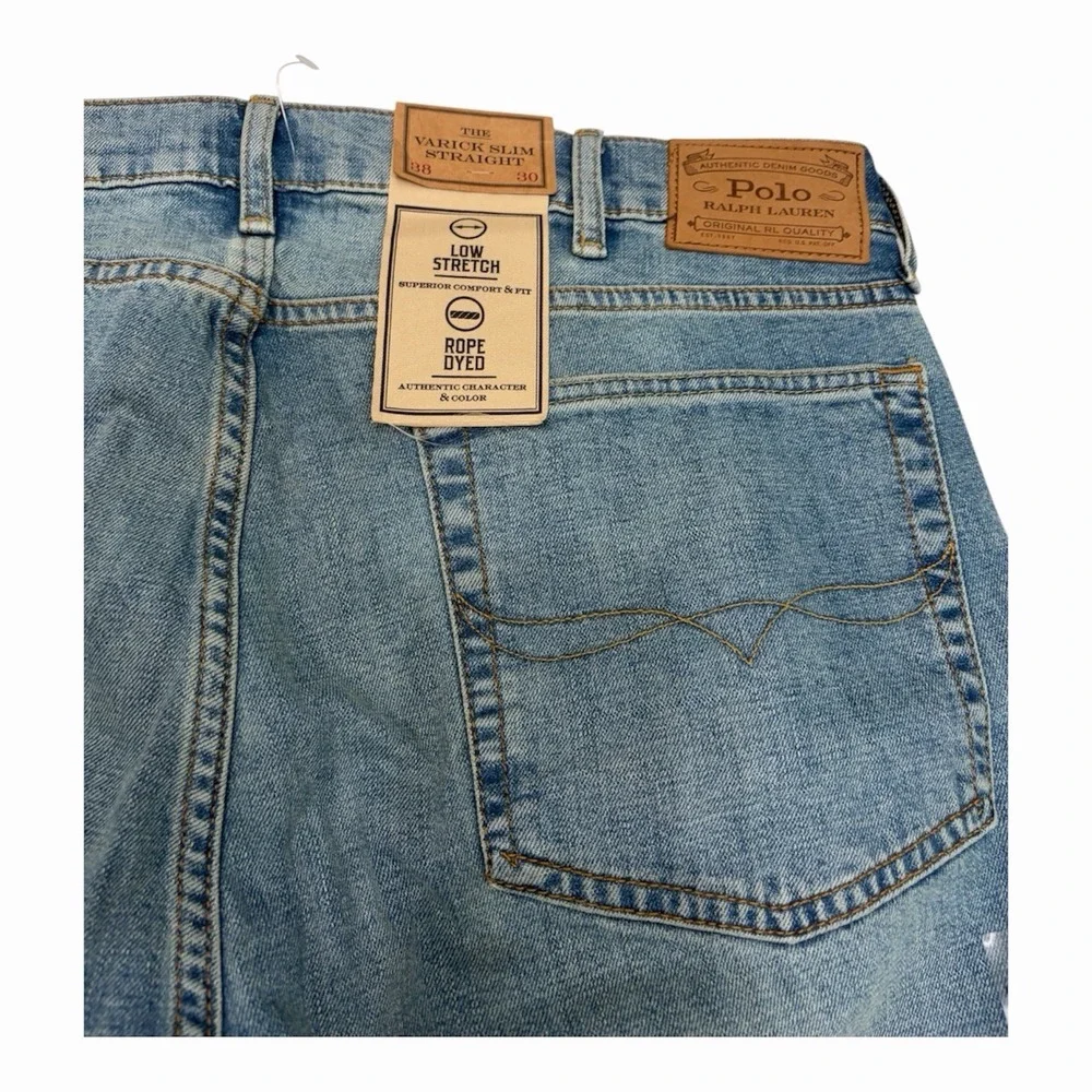 Polo Ralph Lauren Men's Varick Slim Straight Jeans 38x30 Light Blue Stretch NWT